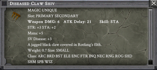 DISEASED CLAW SHIV item card
